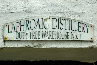Picture of a sign stating 'Laphroaig Distillery Duty Free Warehouse No. 1