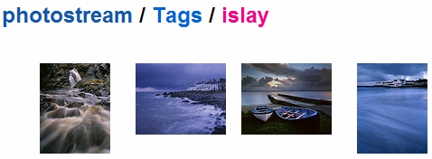 Screenshot of four pictures tagged Islay on a Flickr account
