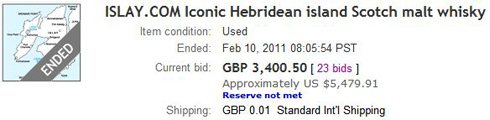Screenshot of the unsuccessful Islay.com auction on eBay