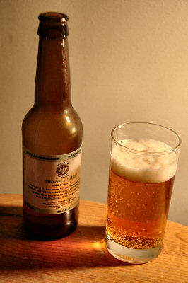 Picture of a bottle of Worts n' Ale and a partly filled half pint glass