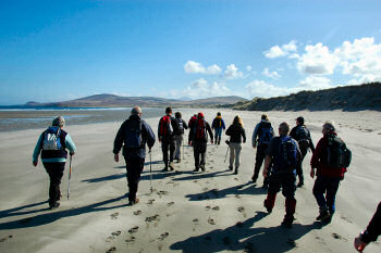 Picture of a group of walkers on a beach
