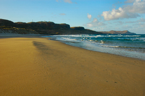 Picture of a sandy golden beach in the morning sun