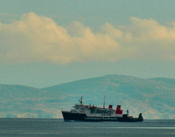 Picture of a Calmac ferry in the evening light