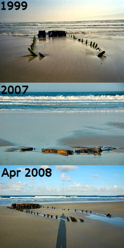 Collection of 3 pictures of a wreck on Islay at different times