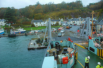 Picture of a small harbour with a ferry terminal, seen from the ferry