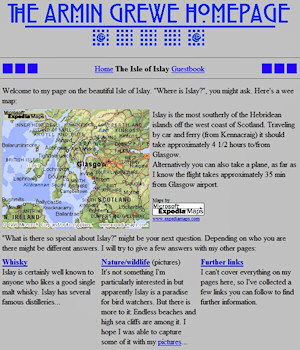 Screenshot of Armin's Isle of Islay page in late 1999