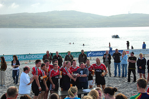 Picture of the winning team (Black Bottle) at the Islay Beach Rugby tournament 2009