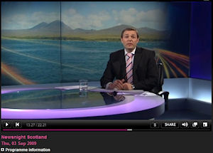 Screenshot of the BBC iPlayer with BBC Newsnight Scotland running
