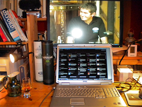 Picture of John Campbell of Laphroaig distillery during Laphroaig Live on a computer screen