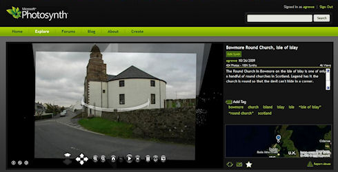 Screenshot of the Photosynth site with a Round Church showing