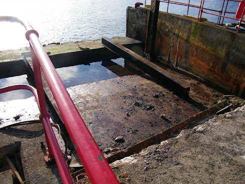 Picture of the concrete bed under where a linkspan usually sits