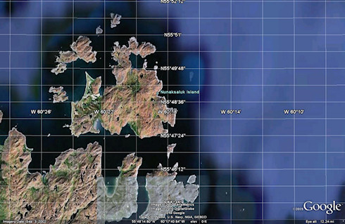 Google Earth screenshot of Nunaksaluk Island