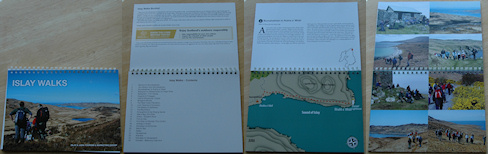 4 pictures in a row of an Islay Walks booklet