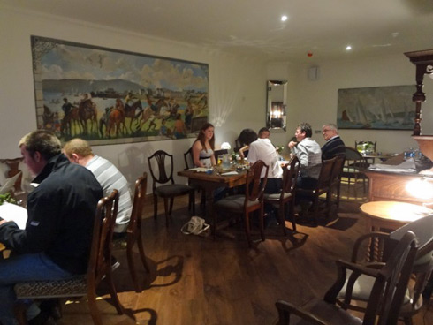 Picture of the restaurant of the islay hotel with the first guests in it