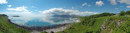 Picture of a panoramic view of a shoreline and a sound