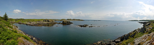 Panoramic picture of a view over a coastal landscape
