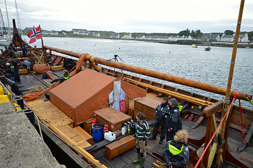 Picture of the deck of a Viking ship replica